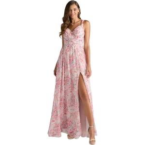 imageWomens Chiffon Bridesmaid Dresses Long Spaghetti Straps V Neck Ruched A Line Formal DressFloral Pink