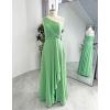 imageChiffon One Shoulder Bridesmaid Dress with Pleated Bodice Long Ruffles A Line Formal Dress for Women with SlitAqua