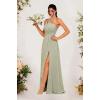 imageChiffon One Shoulder Bridesmaid Dress with Pleated Bodice Long Ruffles A Line Formal Dress for Women with SlitAqua