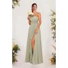 imageChiffon One Shoulder Bridesmaid Dress with Pleated Bodice Long Ruffles A Line Formal Dress for Women with SlitAqua