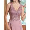 imageLace Appliques Chiffon Bridesmaid Dresses 2025 Long Beaded Prom Dress A Line Formal Party Evening Gowns with Slit for WomenAqua