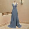 imageLace Appliques Chiffon Bridesmaid Dresses 2025 Long Beaded Prom Dress A Line Formal Party Evening Gowns with Slit for WomenAqua