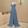 imageLace Appliques Chiffon Bridesmaid Dresses 2025 Long Beaded Prom Dress A Line Formal Party Evening Gowns with Slit for WomenGreen