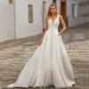 imageLong Sleeve Lace Wedding Dresses for Bride Satin Ball Gowns Simple V Neck Bridal Gowns for WomenGwhite