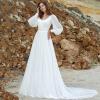 imageLong Sleeve Lace Wedding Dresses for Bride Satin Ball Gowns Simple V Neck Bridal Gowns for WomenOwhite