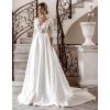 imageLong Sleeve Lace Wedding Dresses for Bride Satin Ball Gowns Simple V Neck Bridal Gowns for WomenPwhite