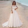 imageLong Sleeve Lace Wedding Dresses for Bride Satin Ball Gowns Simple V Neck Bridal Gowns for WomenQivory