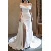 imageLong Sleeve Wedding Dresses for Bride Simple Satin Wedding Gown Lace Appliques Tulle Country Wedding Dress Bride GownIvoryf