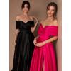 imageOff Shoulder Split Prom Dresses Long Satin Ball Gown Floor Length Formal Dress Evening Gowns Simple Wedding Dress for WomenBlack