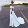 imageOff Shoulder Split Prom Dresses Long Satin Ball Gown Floor Length Formal Dress Evening Gowns Simple Wedding Dress for WomenWhite