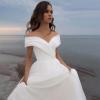 imageOff Shoulder Tulle Prom Dresses for Women Ball Gown ALine Wedding Dress Split Formal Evening DressBlack