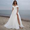 imageOff Shoulder Tulle Prom Dresses for Women Ball Gown ALine Wedding Dress Split Formal Evening DressTeal