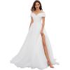 imageOff Shoulder Tulle Prom Dresses for Women Ball Gown ALine Wedding Dress Split Formal Evening DressWhite