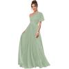 imageOne Shoulder Bridesmaid Dresses for Women Long Short Sleeve Pleated Chiffon Formal Evening GownsRust
