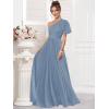 imageOne Shoulder Bridesmaid Dresses for Women Long Short Sleeve Pleated Chiffon Formal Evening GownsRust