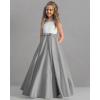 imageSatin Flower Girl Dress First Communion Dress Kids Wedding Ball Gowns Princess Party Girls Pageant DressGrey