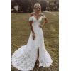 imageSimple Boho Wedding Dresses for Bride 2024 Mermaid Lace Spaghetti Straps V Neck Beach Bridal GownsBivory