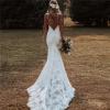 imageSimple Boho Wedding Dresses for Bride 2024 Mermaid Lace Spaghetti Straps V Neck Beach Bridal GownsDwhite