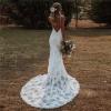 imageSimple Boho Wedding Dresses for Bride 2024 Mermaid Lace Spaghetti Straps V Neck Beach Bridal GownsDwhite