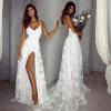 imageSimple Boho Wedding Dresses for Bride 2024 Mermaid Lace Spaghetti Straps V Neck Beach Bridal GownsIvory