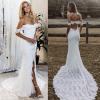 imageSimple Boho Wedding Dresses for Bride 2024 Mermaid Lace Spaghetti Straps V Neck Beach Bridal GownsLwhite