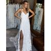 imageSimple Boho Wedding Dresses for Bride 2024 Mermaid Lace Spaghetti Straps V Neck Beach Bridal GownsRwhite