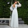 imagehomdor Long Sleeve Bridesmaid Dresses Chiffon Prom Dress Long Lace Applique Wedding Dress V Neck Formal Gowns with SlitGreen