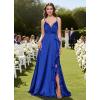 imagehomdor Satin Bridesmaid Dresses Spaghetti Straps V Neck Ruffle Formal Evening GownAqua
