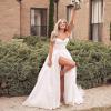imagehomdor Strapless Prom Dresses Long Ball Gown Satin Wedding Dress for Bride A Line Formal Evening Party Gowns with SlitWhite