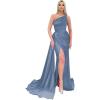 imageAppliques Mermaid Bridesmaid Dresses One Shoulder Prom Dress for Women Bodycon Formal Evening Gown with SlitDusty Blue
