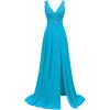 imageLace Appliques Chiffon Bridesmaid Dresses 2025 Long Beaded Prom Dress A Line Formal Party Evening Gowns with Slit for WomenAqua