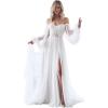 imageLong Sleeve Wedding Dress Plus Size Prom Dress 2024 Tulle Ball Gown Princess Formal Evening Gowns for WomenWhite