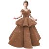 imageOff Shoulder Layered Sequin Flower Girl Dresses Sparkly Pageant Dress Girls Ball Gown Kids Prom Party CostumesBrown