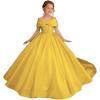 imageOff Shoulder Satin Flower Girls Dresses for Wedding ALine Princess Ball Gown Pageant Dress for Girl Kids DressGold