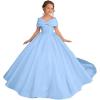 imageOff Shoulder Satin Flower Girls Dresses for Wedding ALine Princess Ball Gown Pageant Dress for Girl Kids DressSky Blue