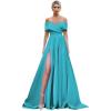 imageOff Shoulder Split Prom Dresses Long Satin Ball Gown Floor Length Formal Dress Evening Gowns Simple Wedding Dress for WomenAqua