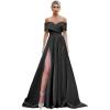 imageOff Shoulder Split Prom Dresses Long Satin Ball Gown Floor Length Formal Dress Evening Gowns Simple Wedding Dress for WomenBlack