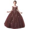 imageOff Shoulder Tulle Pageant Dress Lace Applique Flower Girl Dress Ball Gown Toddler Kids Birthday Party DressBurgundy