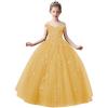 imageOff Shoulder Tulle Pageant Dress Lace Applique Flower Girl Dress Ball Gown Toddler Kids Birthday Party DressGold