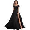 imageOff Shoulder Tulle Prom Dresses for Women Ball Gown ALine Wedding Dress Split Formal Evening DressBlack