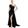 imageOne Shoulder Appliques Bridesmaid Dresses Mermaid Prom Dress with Slit Satin Formal Gown for WeddingBlack