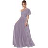 imageOne Shoulder Bridesmaid Dresses for Women Long Short Sleeve Pleated Chiffon Formal Evening GownsWisteria