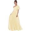 imageOne Shoulder Bridesmaid Dresses for Women Long Short Sleeve Pleated Chiffon Formal Evening GownsYellow