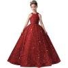 imageSequin Pageant Dress for Girls Sparkly Ball Gown Flower Girl Dresses for Wedding Princess Kids Toddle DressWine Red