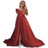 imageTulle First Communion Dress Long Sleeve Glitter Flower Girl Dress Puffy Ball Pageant GownWine Red
