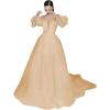 imageWomens Puffy Sleeve Prom Dresses Long Ball Gown Glitter Tulle Wedding Dresses for Bride V Neck A Line Princess GownChampagne