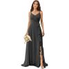 imagehomdor Chiffon Bridesmaid Dresses Spaghetti Straps V Neck Ruffle Evening Formal GownBlack