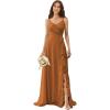 imagehomdor Chiffon Bridesmaid Dresses Spaghetti Straps V Neck Ruffle Evening Formal GownBurnt Orange