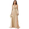 imagehomdor Chiffon Bridesmaid Dresses Spaghetti Straps V Neck Ruffle Evening Formal GownChampagne