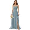 imagehomdor Chiffon Bridesmaid Dresses Spaghetti Straps V Neck Ruffle Evening Formal GownDusty Blue